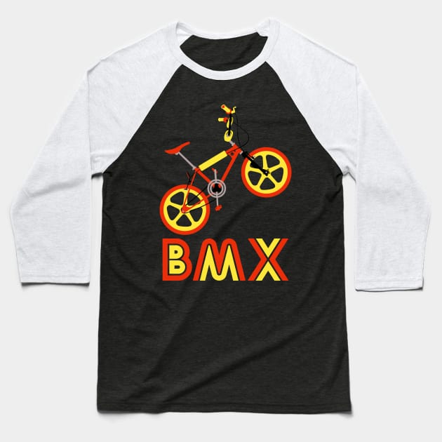 Red & Yellow BMX Burner Baseball T-Shirt by Paulychilds